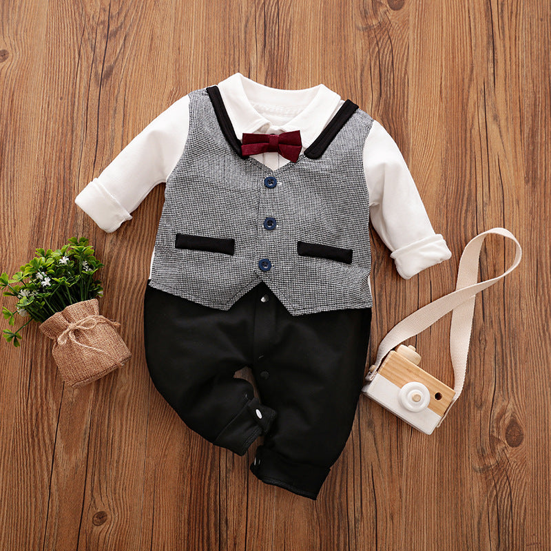 Baby Jumpsuit Spring And Autumn Models Foreign Trade Gentleman Baby Clothes Long-Sleeved Baby Clothes Baby Clothes - gr8garms