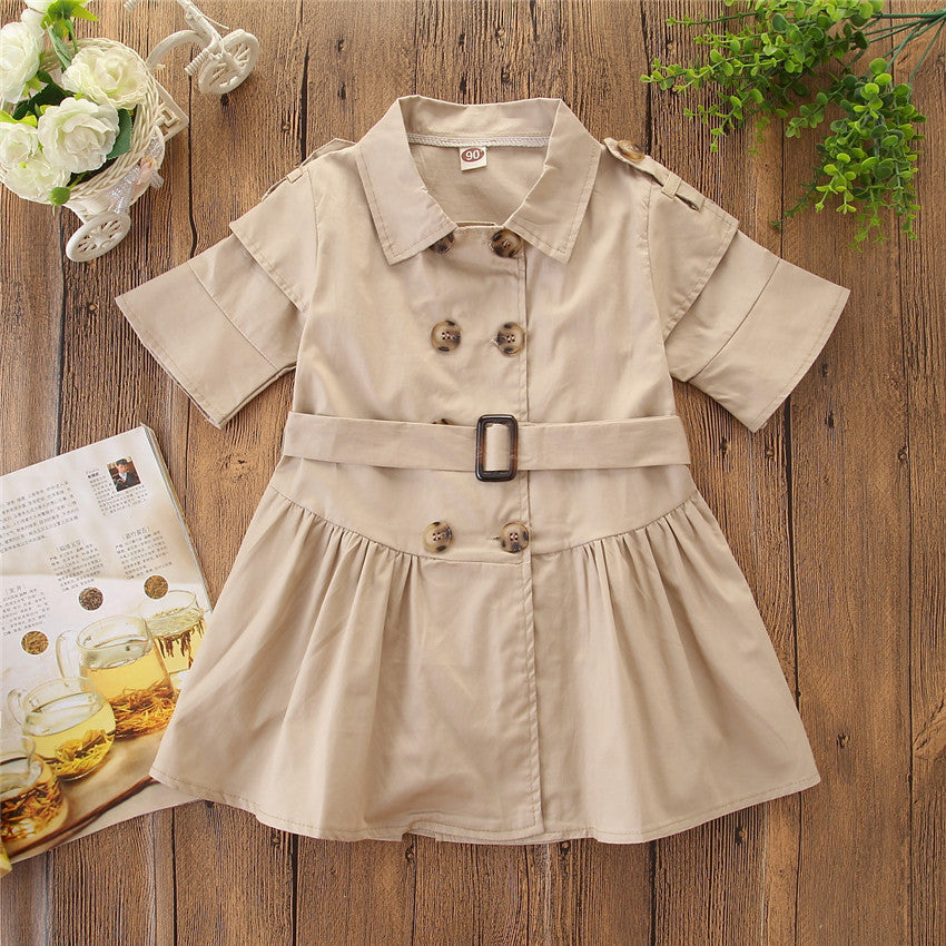 Kids Summer Clothing Beige Korean Style Children Shirt Girls' Dress Medium And Large Children's Dress Children Shirt