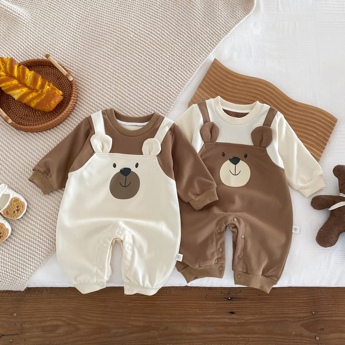 Bear Fake Two-piece Long-sleeved Jumpsuit Newborn