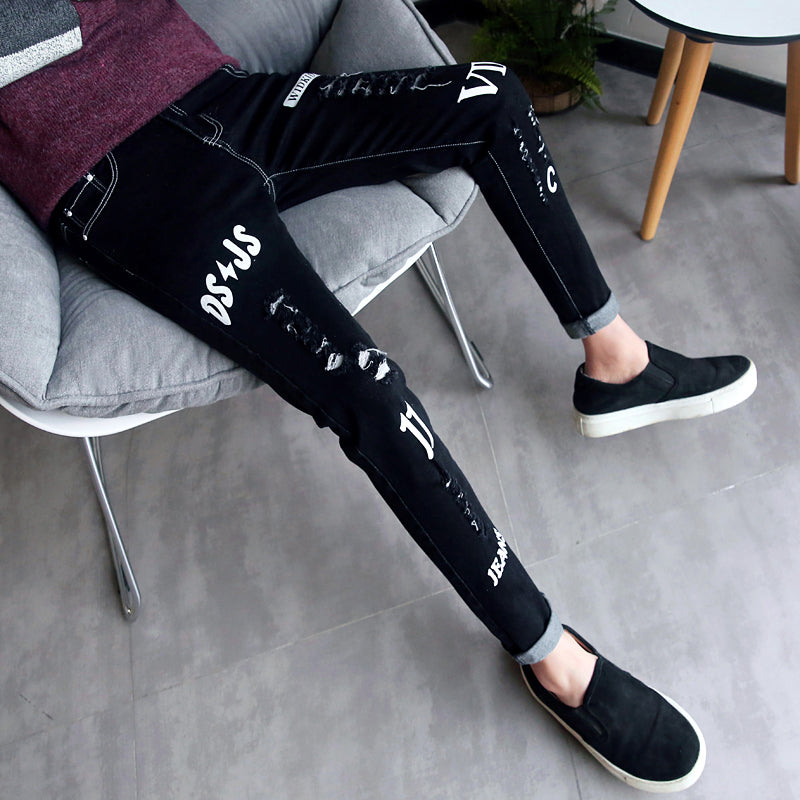 Autumn black ripped ankle jeans men - gr8garms