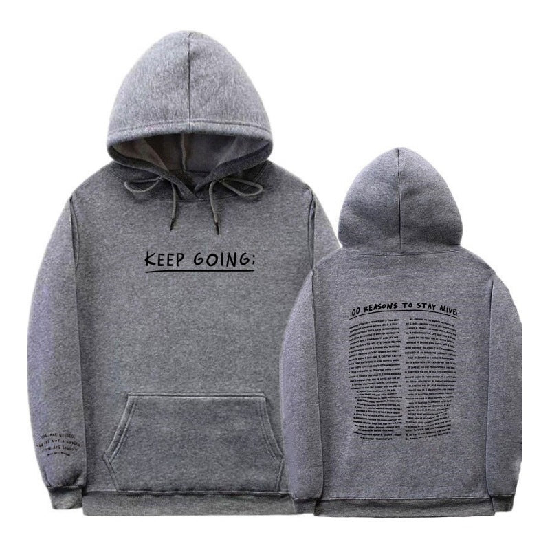 Male And Female Large Size Fleece-lined Casual Letter Thread Drop-shoulder Sleeve Hooded Sweater