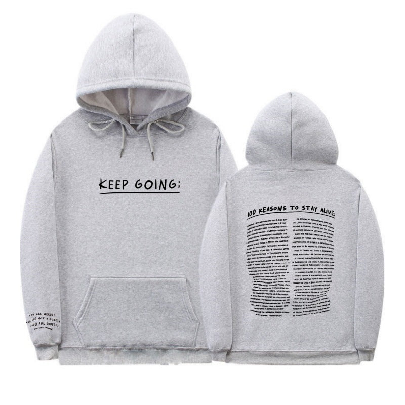 Male And Female Large Size Fleece-lined Casual Letter Thread Drop-shoulder Sleeve Hooded Sweater